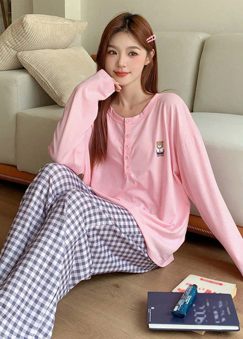 Комбинированная всесезон пижама (лонгслив, брюки) лонгслив + брюки SHEIN