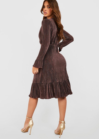 Серо-коричневое кэжуал платье а-силуэт Boohoo однотонное