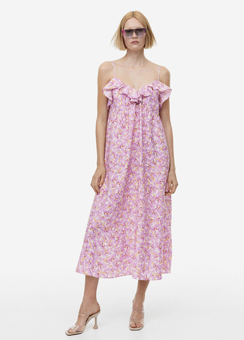 Фіолетова кежуал сукня в стилі армпір H&M з квітковим принтом