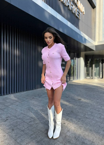 Бледно-розовое кэжуал платье No Brand однотонное