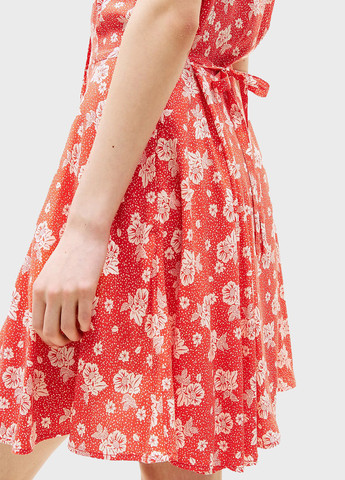 Помаранчево-червона кежуал сукня кльош, сукня-сорочка Tommy Jeans з квітковим принтом