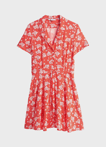 Помаранчево-червона кежуал сукня кльош, сукня-сорочка Tommy Jeans з квітковим принтом