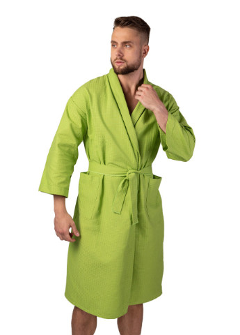 Вафельный халат Кимоно размер (42-44) S 100% хлопок оливковый (LS-1352) Luxyart (212022022)