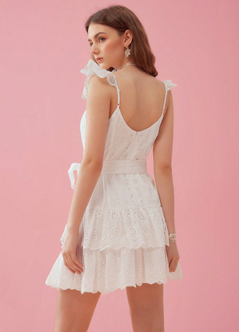 Білий святковий, кежуал сукня а-силует, бебі долл, з відкритою спиною SHEIN однотонна