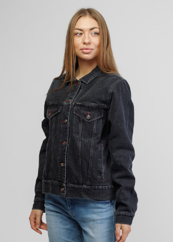 Черная летняя джинсовая куртка женская с вышивкой черный джинс Dasti Vidven