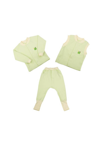 Светло-зеленый демисезонный комплект (кофта, жилет, брюки) Эко Пупс