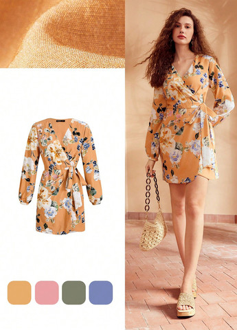 Комбинированное кэжуал платье на запах SHEIN с цветочным принтом