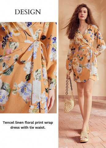 Комбинированное кэжуал платье на запах SHEIN с цветочным принтом