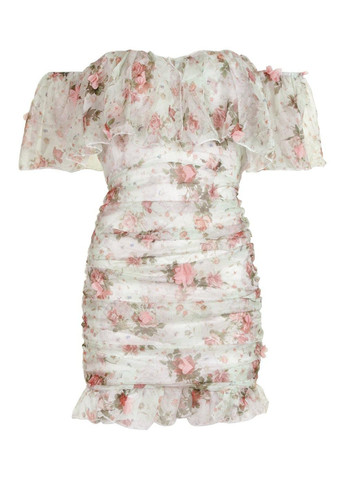 Молочное кэжуал платье с открытыми плечами Boohoo с цветочным принтом