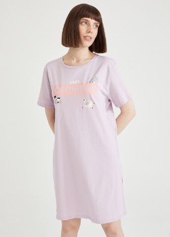 Светло-лиловое домашнее платье платье-футболка DeFacto
