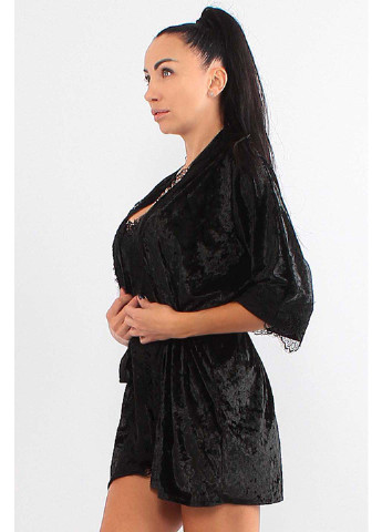 Черный демисезонный комплект халат + пижама Ghazel