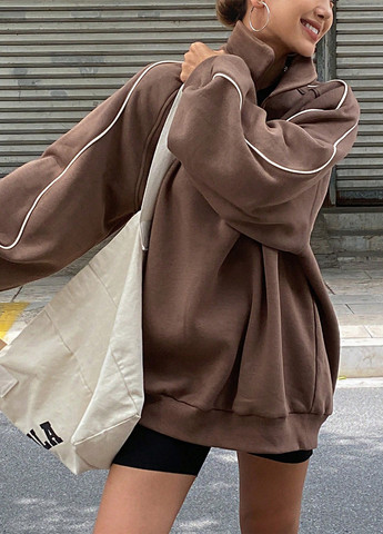 Кофейный свитшот SHEIN однотонный без декора (342411719)