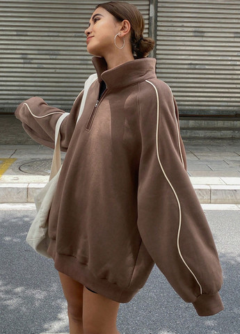 Кофейный свитшот SHEIN однотонный без декора (342411719)