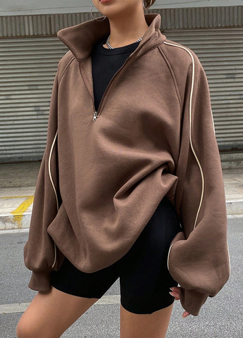 Кофейный свитшот SHEIN однотонный без декора (342411719)