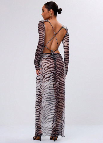 Комбінована вечірня, кежуал сукня силуетна, з відкритою спиною SHEIN зебра