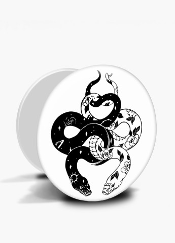 Попсокет (Popsockets) держатель для смартфона Инь Янь Змеи (Yin Yang Snake) (8754-2850) Черный MobiPrint (221548642)