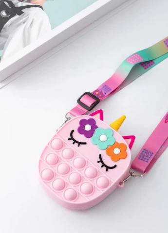 Игрушка сумка кошелек кросс-боди антистресс тыкалка Pop It Simple Dimple силиконовая 14х4х12 см (473573-Prob) Единорог розовый Unbranded (255302473)