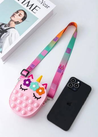 Игрушка сумка кошелек кросс-боди антистресс тыкалка Pop It Simple Dimple силиконовая 14х4х12 см (473573-Prob) Единорог розовый Unbranded (255302473)