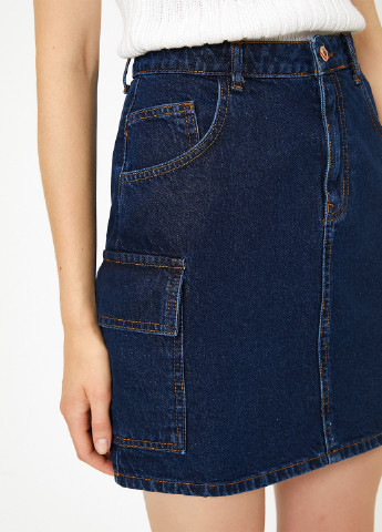 Индиго джинсовая однотонная юбка KOTON а-силуэта (трапеция)