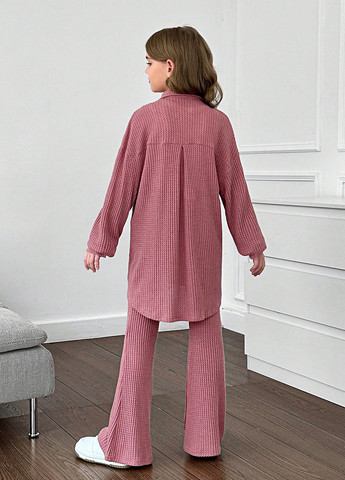 Рожево-коричневий демісезонний костюм (сорочка, штани) з сорочкою, брючний SHEIN