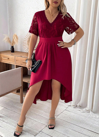 Бордовое вечернее платье клеш SHEIN однотонное