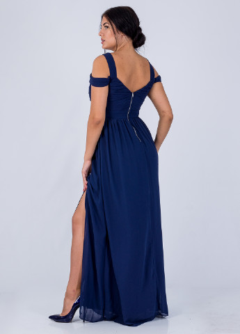 Темно-синее вечернее платье с открытыми плечами, в стиле ампир Tfnc однотонное