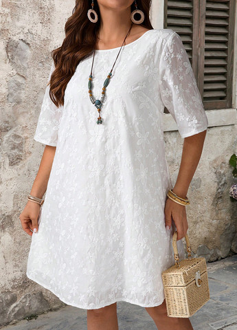 Белое кэжуал платье а-силуэт SHEIN с цветочным принтом