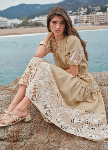 Бежева святковий, кежуал сукня кльош SHEIN однотонна