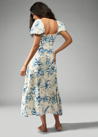 Молочное кэжуал платье а-силуэт, с открытой спиной SHEIN с цветочным принтом