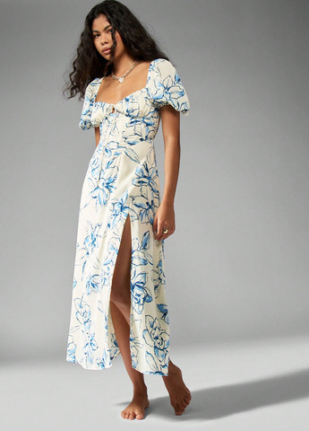 Молочное кэжуал платье а-силуэт, с открытой спиной SHEIN с цветочным принтом