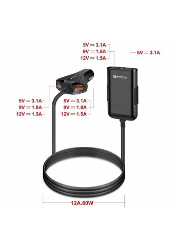 Автомобільний зарядний пристрій XoKo cqc-450 4 usb, 12a, qualcom 3.0, black (142466656)