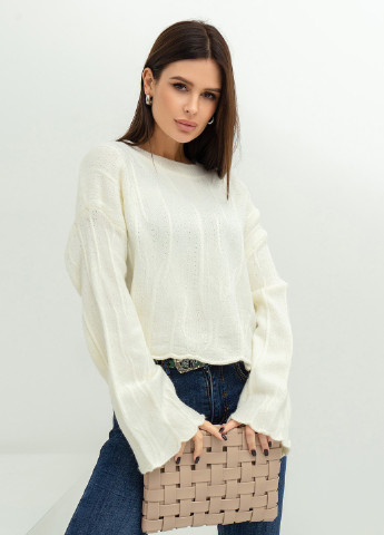 Молочний зимовий светр жіночий джемпер ISSA PLUS WN20-381