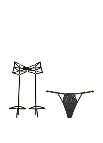 Черный демисезонный комплект (трусики, пояс для чулок) Victoria's Secret