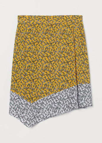 Желтая кэжуал цветочной расцветки юбка H&M на запах