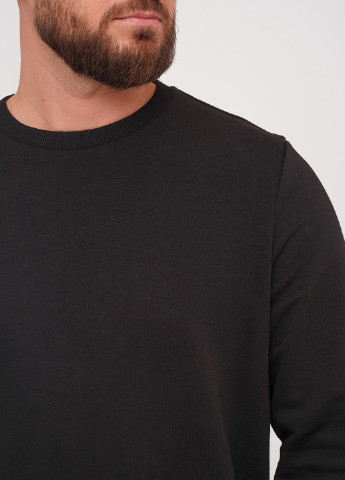 Свитшот Trend Collection - Прямой крой однотонный черный кэжуал хлопок, трикотаж - (255974086)