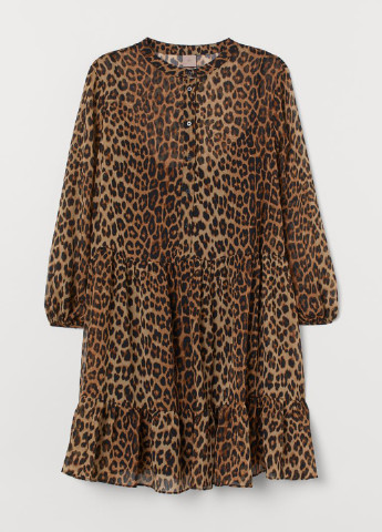 Коричневое кэжуал платье а-силуэт H&M тигровый