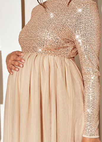 Бежева святковий, вечірня сукня для вагітних кльош SHEIN однотонна