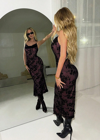 Чорна вечірня сукня з відкритою спиною SHEIN з квітковим принтом