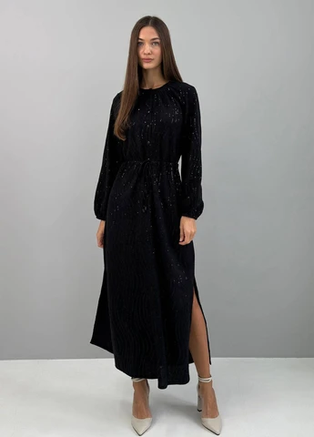 Черное вечернее платье а-силуэт No Brand однотонное