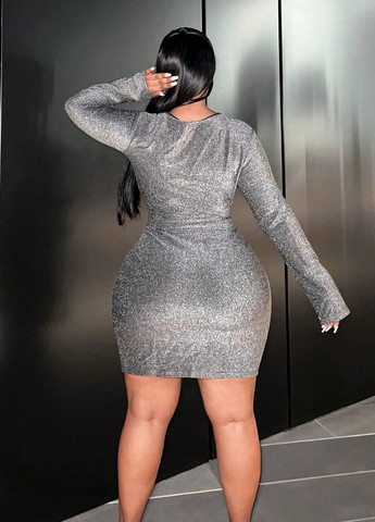 Серебряное коктейльное платье SHEIN однотонное
