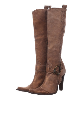 Женские светло-коричневые сапоги Romagnoli с пряжкой и на высоком каблуке