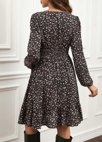 Черное кэжуал платье для беременных с юбкой-солнце, в стиле ампир SHEIN с цветочным принтом