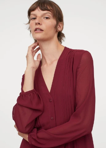 Бордовое кэжуал платье H&M однотонное