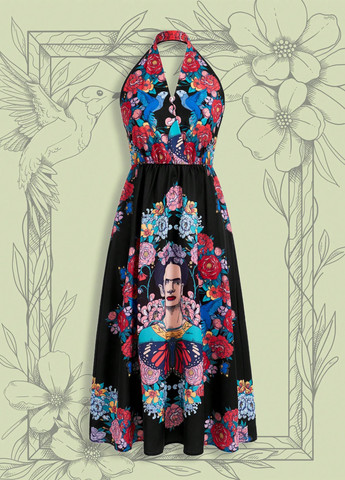 Черное кэжуал платье с открытыми плечами SHEIN с рисунком