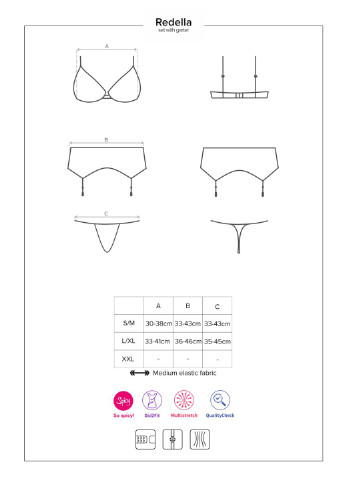 Чорний демісезонний комплект білизни (ліф, стрінги, пояс) Obsessive