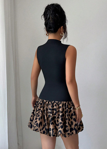 Черное вечернее, кэжуал платье баллон SHEIN леопардовый