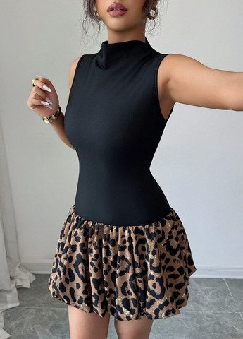 Черное вечернее, кэжуал платье баллон SHEIN леопардовый