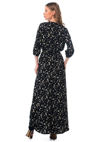 Черное вечернее платье GENEVIE с цветочным принтом