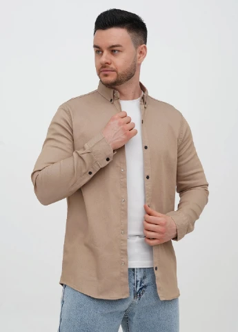 Темно-бежевая джинсовая, кэжуал рубашка однотонная Trend Collection