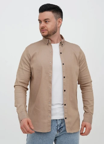 Темно-бежевая джинсовая, кэжуал рубашка однотонная Trend Collection